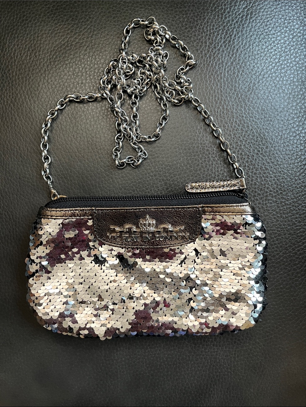My Flat in London Silver Sequin Chain Crossbody or Clutch